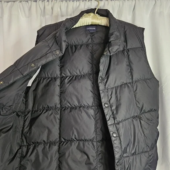 Lands End Goose Down‎ Puffer Vest Men's Large 42-44 Black Outdoors Snaps Quilted - Picture 5 of 9